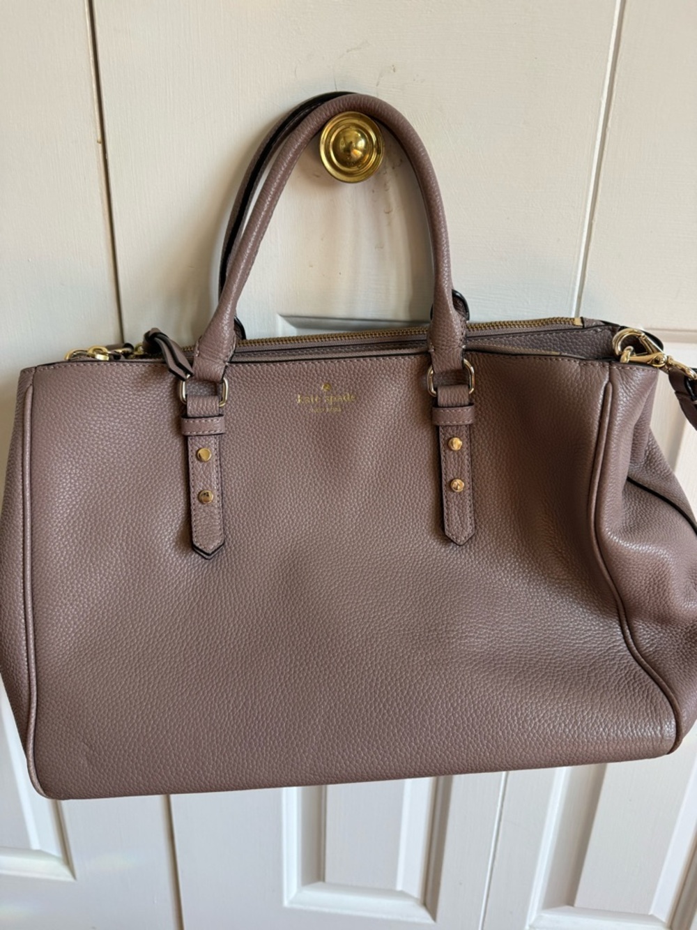 kate spade Pebbled Leather Satchel in Mauve Taupe